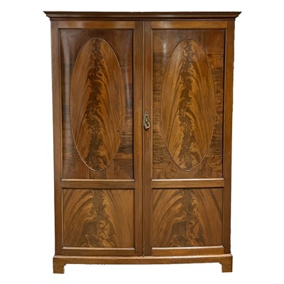 Lot 439 - Mahogany bowfront double wardrobe
