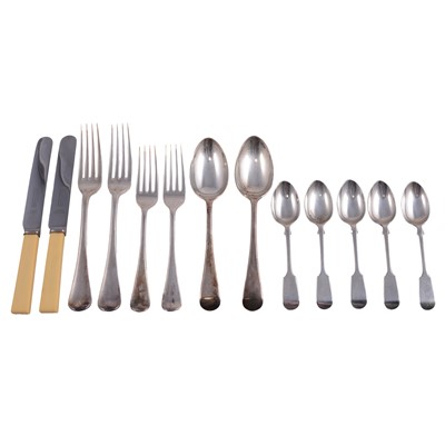 Lot 379 - Five silver teaspoons, James Dixon & Sons Ltd, Sheffield 1909, and silver-plated cutlery.