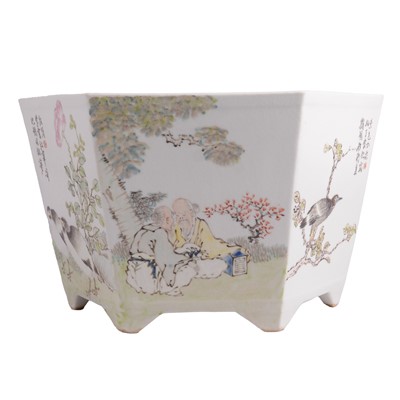 Lot 25 - Chinese porcelain famille rose 'Scholars' jardiniere