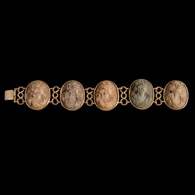 Lot 497 - A lava cameo bracelet.