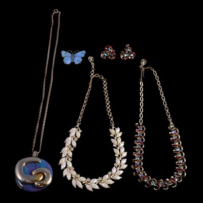 Lot 534 - Grosse pendant and chain, butterfly brooch, costume jewellery.