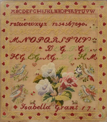 Lot 400 - A wool-work sampler, by Isabella Grant, dated 1873.