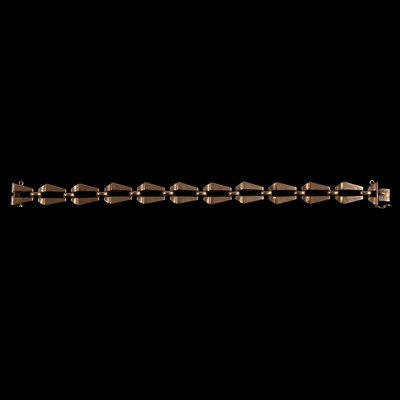 Lot 175 - A 1950's 9 carat yellow gold bracelet.