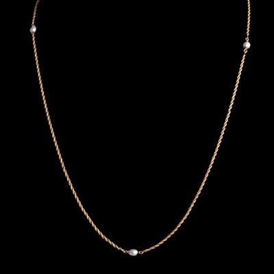 Lot 236 - A Victorian guard chain with pearl spacers.