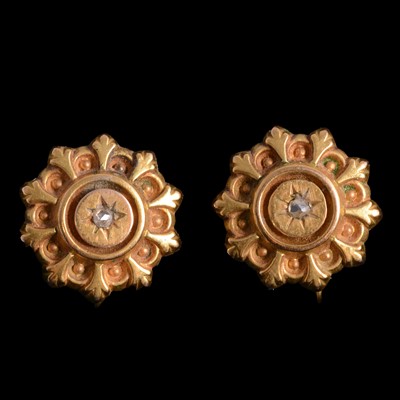Lot 185 - A pair of Victorian diamond set target earrings.