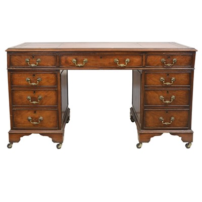 Lot 440 - Georgian style mahogany twin pedestal desk