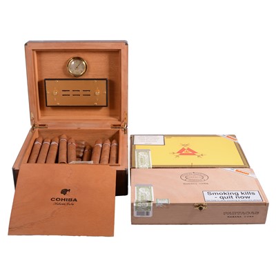 Lot 190A - Elie Bleu of Paris, a modern cigar humidor, with Montecristo and Partagas cigars