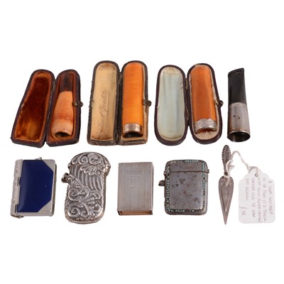 Lot 375 - Continental silver vesta case, cigar holders, silver plated vesta cases, etc.