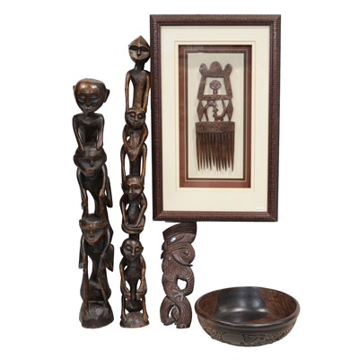 Lot 196 - Southern African hardwood tribal comb, and other carved African figures