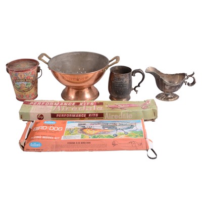 Lot 145 - Large box of miscellany, including metalware, games, kitchenalia