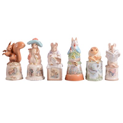 Lot 14 - Set of six Royal Worcester Beatrix Potter candle snuffer models