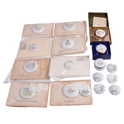 Lot 21 - Nine Beatrix Potter Crummles "master copy" enamel box lids, etc.