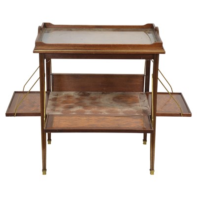 Lot 488 - French mahogany and parquetry tray-topped etagere