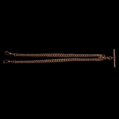 Lot 405 - A 9 carat rose gold double Albert watch chain.