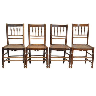 Lot 437 - Set of four ash and elm spindle back chairs