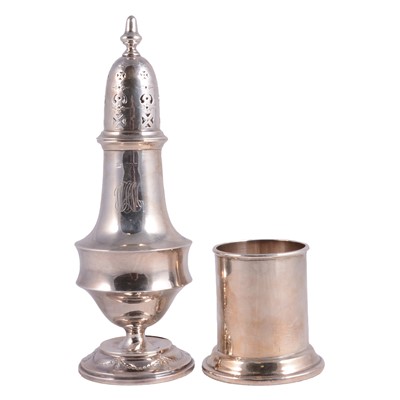 Lot 358 - Silver caster and a silver jar frame