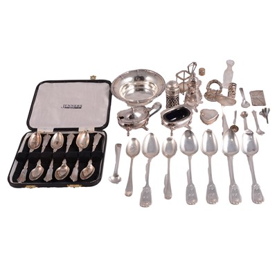 Lot 371 - Set of six silver teaspoons, other cutlery and silver