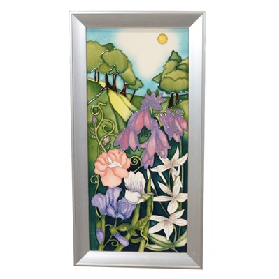 Lot 178 - Moorcroft Pottery, a Floral Landscape framed tile panel