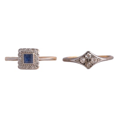 Lot 75 - A diamond ring, and a sapphire and diamond cluster ring.