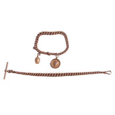 Lot 407 - A 9 carat rose gold double Albert watch chain in two parts.