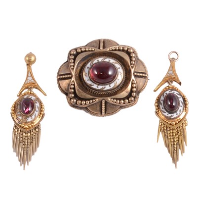 Lot 204 - A Victorian brooch and matching drops originally earrings.