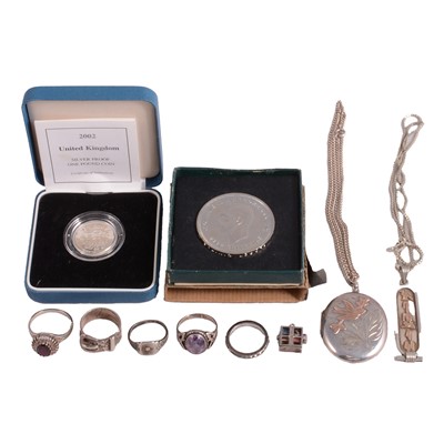Lot 528 - A collection of silver and white metal jewellery, and coins.