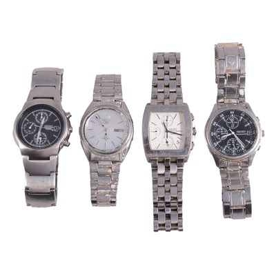 Lot 452 - Seiko - four gentlemen's automatic and quartz stainless steel bracelet wristwatches.