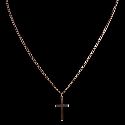 Lot 200 - A 9 carat yellow gold cross and chain.