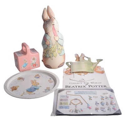 Lot 55 - Beatrix Potter Peter Rabbit card shop displays, tray, doorstop, etc.