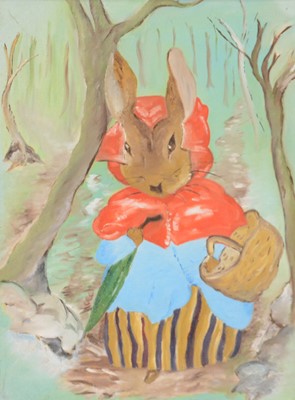 Lot 62 - English School, Peter Rabbit, oil, a painting of Beatrix Potter and three prints