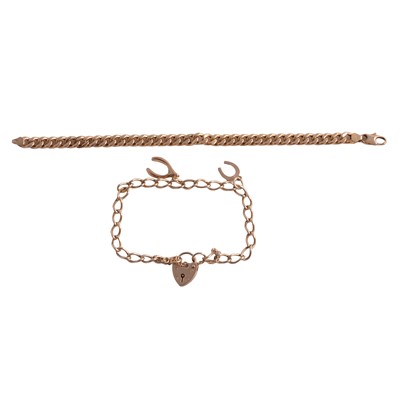 Lot 261 - Two 9 carat yellow gold curb link bracelets.