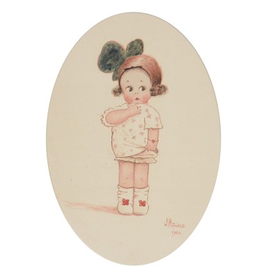 Lot 393 - J Hutchings, Boy and Girl, two Nursery watercolours, prints and samplers