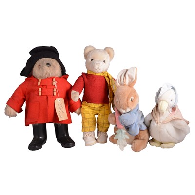 Lot 301 - Six vintage teddy bears - Paddington, Peter Rabbit, Rupert, etc