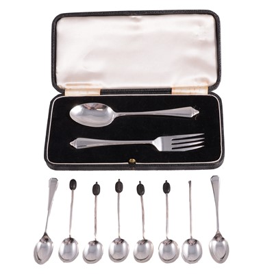 Lot 348 - Silver Christening fork and spoon and sundry silver coffee spoons