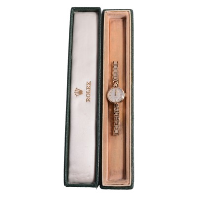 Lot 466 - Rolex - a lady's 9 carat yellow gold Precision wristwatch.