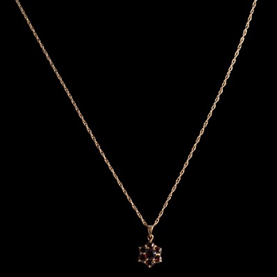 Lot 192 - Two garnet pendants on gold / yellow metal chains.