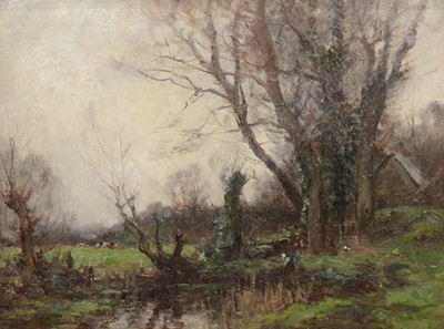 Lot 166 - John Noble Barlow (1861-1917), Cattle in a water meadow