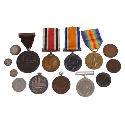 Lot 329 - WW1 and WW2 medals, Education Committee medals, silver and other coins.