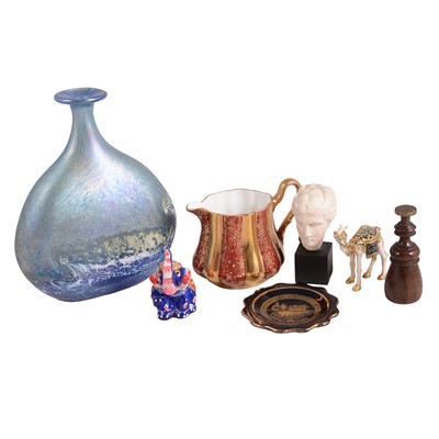 Lot 36 - A Kaiser parian ware figure, art glass vase, brass and wooden seal.