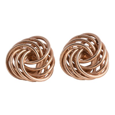 Lot 184 - A pair of 9 carat yellow gold knot design earrings.
