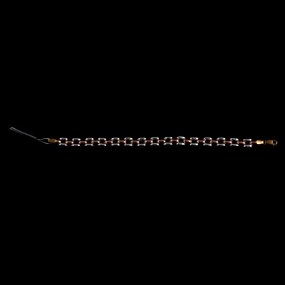 Lot 362 - A 9 carat yellow, white, and rose gold three bar gate link bracelet.
