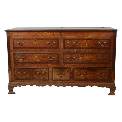 Lot 372 - George III oak and mahogany mule chest