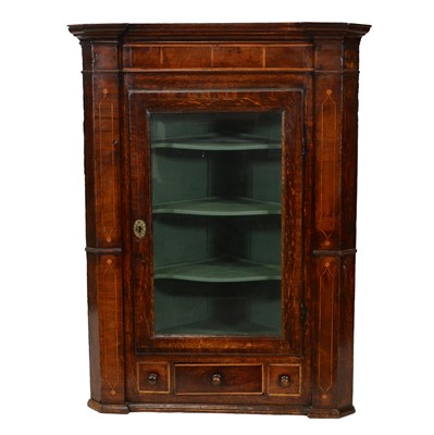Lot 319 - George III oak and mahogany hanging corner cabinet