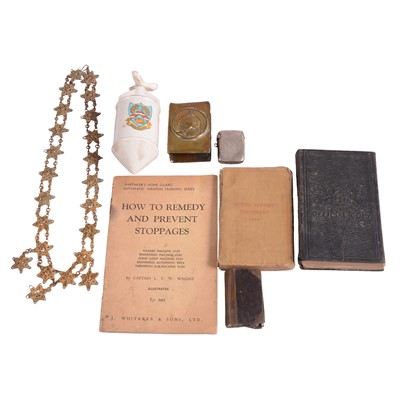 Lot 331 - Arcadian crested model of The Sheringham Bomb, silver vesta case, military related ephermera.