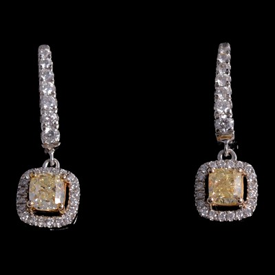 Lot 159 - Effy - a pair of yellow and white diamond earrings.