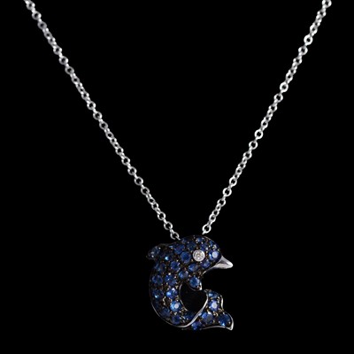 Lot 154 - Effy - Seaside collection sapphire and diamond dolphin pendant and chain.