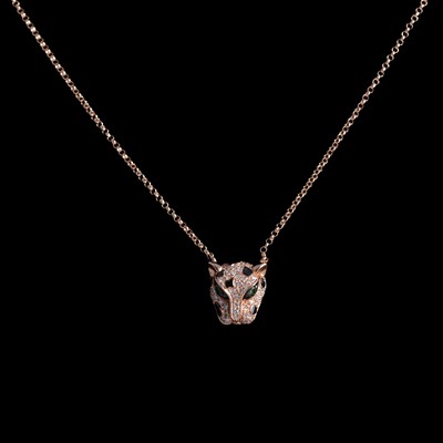 Lot 155 - Effy - a diamond panther head pendant and chain.