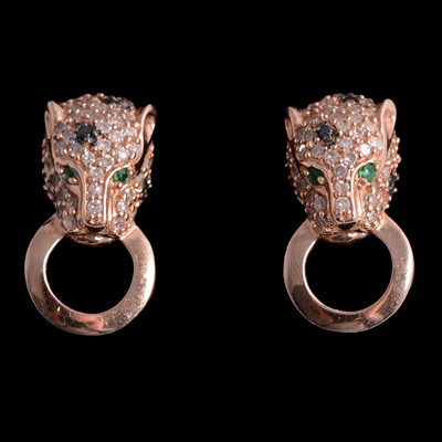 Lot 210 - Effy - a pair of diamond panther head and ring earrings.