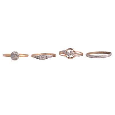 Lot 366 - Three diamond rings, and a white metal ring marked Platinum.
