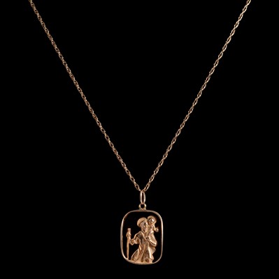 Lot 317 - A 9 carat yellow gold St Christopher pendant on a chain, and three gold chain necklaces.